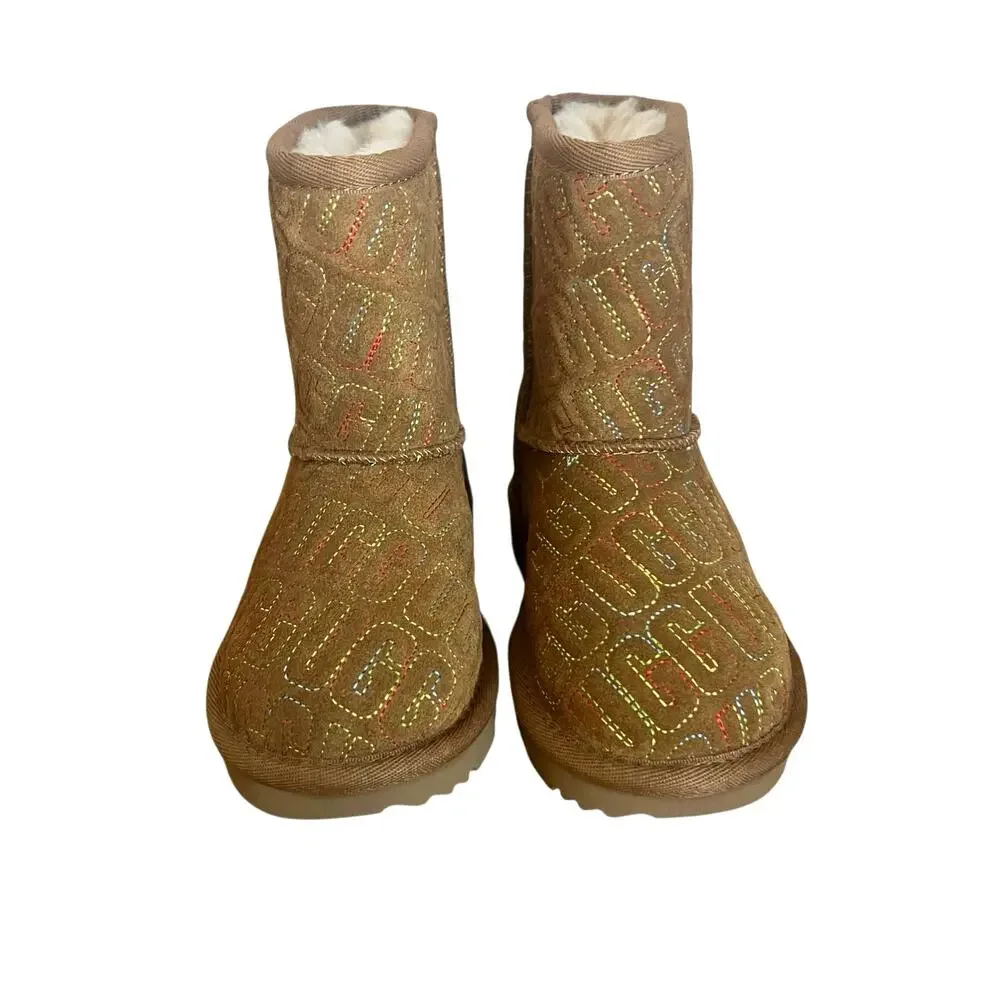 UGG Classic II Graphic Stitch Logo Brown Winter Boots  Toddler Size 9